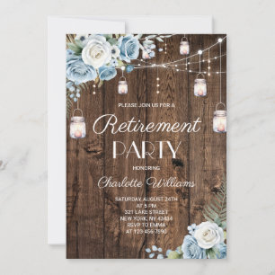 Navy Blue Floral Rustic Retirement Party Invitation