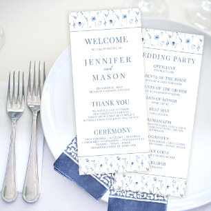 Navy blue floral rustic spring wedding program