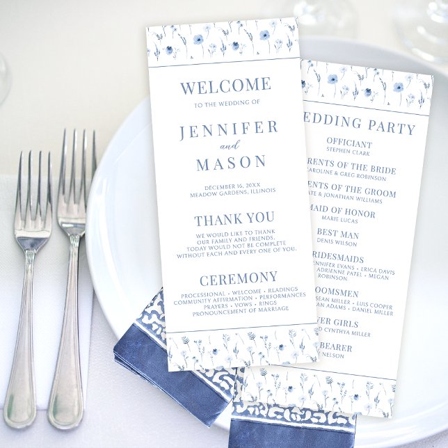 Navy blue floral  rustic spring wedding program (Creator Uploaded)
