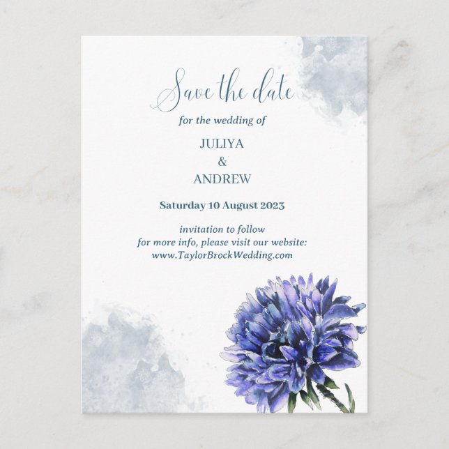 Navy Blue Floral save the date Post card (Front)
