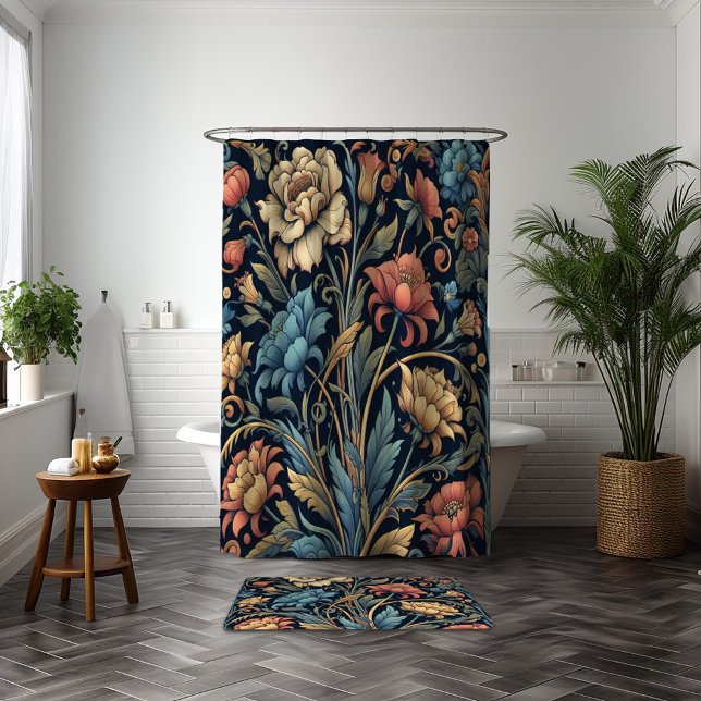 Navy blue floral shower curtain (Creator Uploaded)