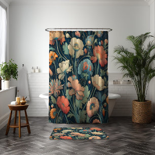 Navy blue floral shower curtain