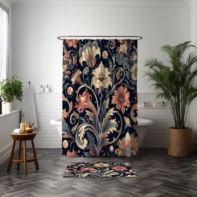 Navy blue floral shower curtain (Creator Uploaded)