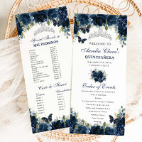Navy Blue Floral Silver Quinceañera Order of Event