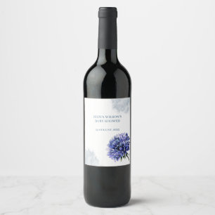 Navy blue floral simple boy baby shower  wine label
