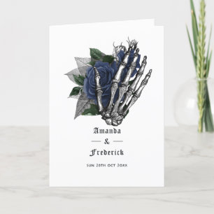 Navy Blue Floral Skeleton Gothic Wedding Programme