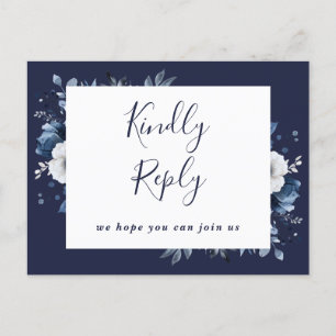 Navy Blue Floral Song Request RSVP Postcard