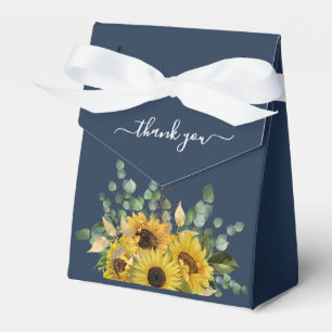 Navy Blue Floral Sunflowers Thank You Wedding Favour Box