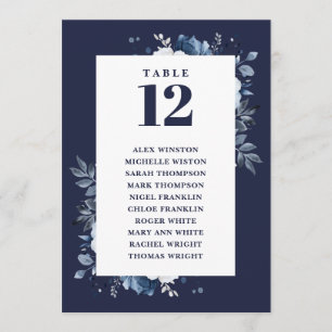 Navy Blue Floral Table Number Seating Chart