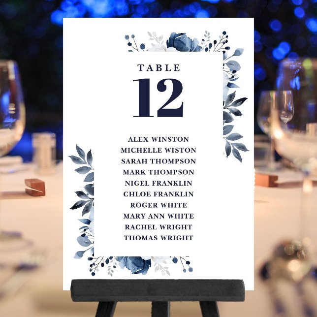 Navy Blue Floral Table Number Seating Chart (Navy Blue Floral Table Number Seating Chart)