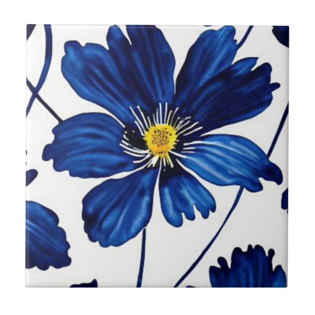 Navy blue floral tile (Front)
