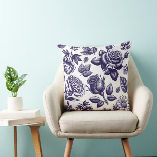 Navy Blue Floral Vintage Cushion