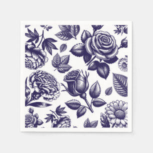 Navy Blue Floral Vintage Napkin
