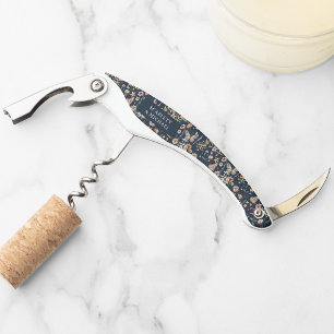Navy Blue Floral Waiter's Corkscrew