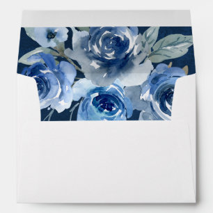 Navy blue floral watercolor envelopes 5x7 card