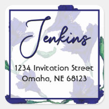 Navy Blue Floral Watercolor Wedding Address