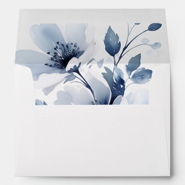Navy Blue Floral Wedding Envelope (Back (Bottom))