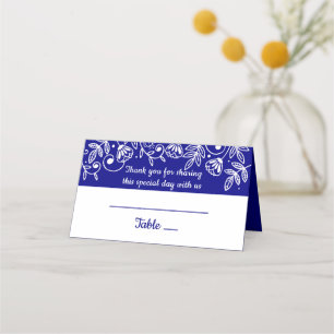 Navy Blue Floral Wedding Flowers Modern Elegant Place Card