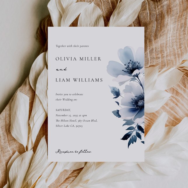Navy Blue Floral Wedding Invitation (Creator Uploaded)