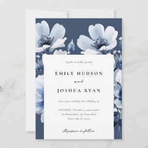 Navy Blue Floral Wedding Invitation