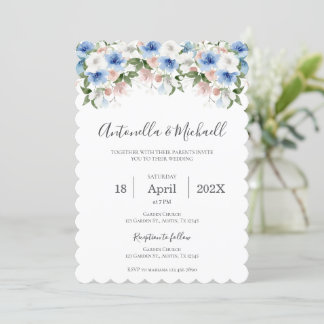 Navy Blue Floral Wedding Invitation