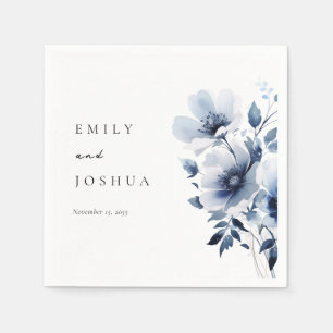 Navy Blue Floral Wedding Napkin