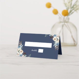 Navy Blue Floral Wedding Place Card