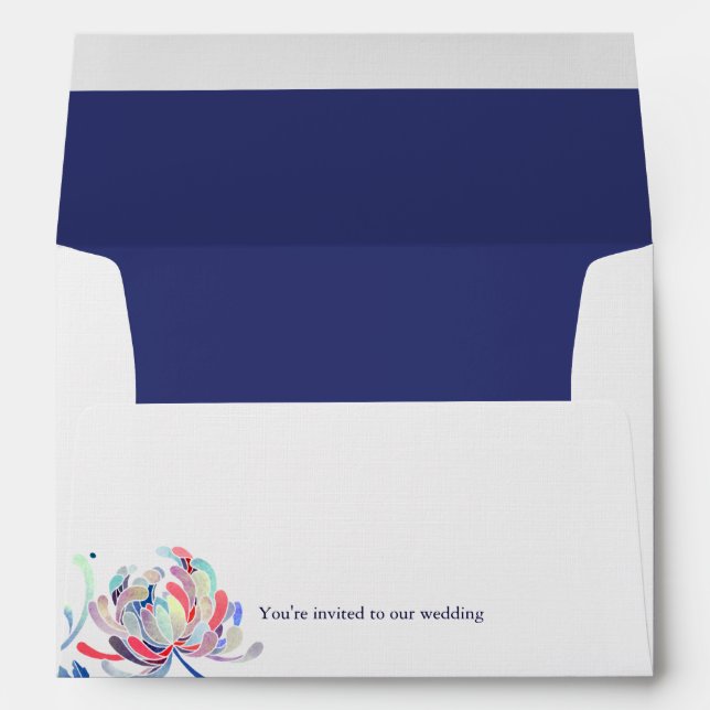 Navy Blue Floral Wedding Pre Addressed Envelope (Back (Bottom))