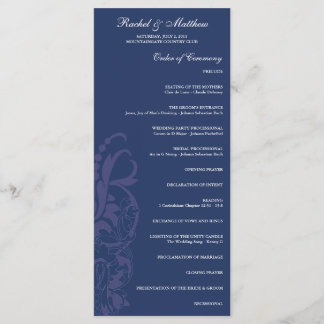 Navy Blue Floral Wedding Program Programme