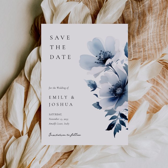 Navy Blue Floral Wedding Save The Date (Creator Uploaded)