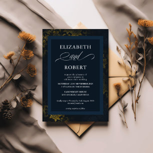 Navy Blue Floral Wedding - Sophisticated Modern Invitation