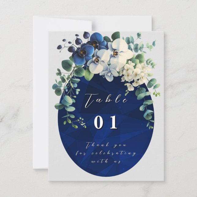 Navy Blue Floral Wedding Table Numbers (Front)