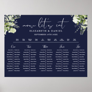 Navy Blue Floral Wedding Table Plan Seating Chart