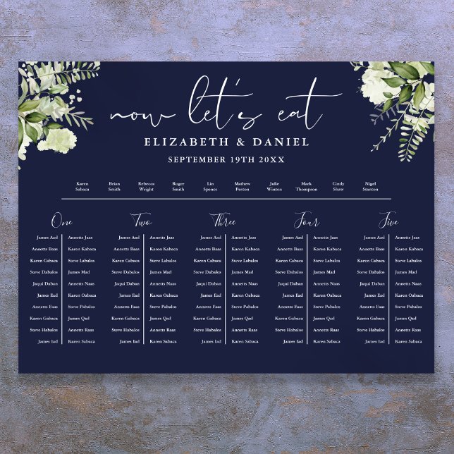 Navy Blue Floral Wedding Table Plan Seating Chart (Navy Blue Floral Wedding Table Plan Seating Chart)