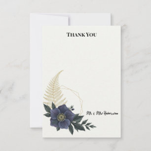 Navy Blue Floral Wedding Thank You Card