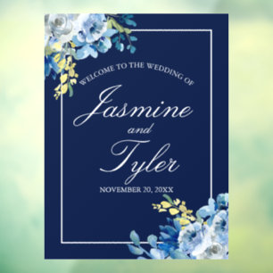 Navy Blue Floral Welcome to Our Wedding