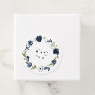 Navy Blue Floral Wildflower Wedding Favour Tags