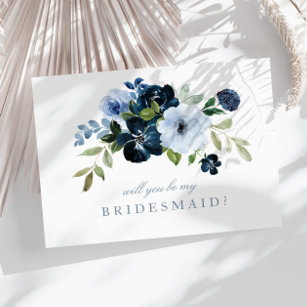 navy blue floral will you be my bridesmaid card
