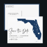 Navy Blue Florida State Map QR Code Save the Date Announcement Postcard<br><div class="desc">Announce your Florida wedding in style with this QR Code Save the Date Postcard, featuring a map of the Sunshine State. This design showcases the state’s iconic shape. The added QR code allows your guests to instantly access your wedding website, RSVP page, or a personal message from you, making it...</div>