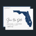 Navy Blue Florida State Map QR Code Save the Date Announcement Postcard<br><div class="desc">Announce your Florida wedding in style with this QR Code Save the Date Postcard, featuring a map of the Sunshine State. This design showcases the state’s iconic shape. The added QR code allows your guests to instantly access your wedding website, RSVP page, or a personal message from you, making it...</div>