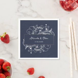 Navy Blue Flourish Bridal Shower Napkins