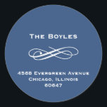 Navy blue flourish classy holiday address label<br><div class="desc">Add an elegant touch to all your holiday mailings with these flourish address labels. These time saving round sticker seals are perfect for back of envelopes and all types of holiday packages.</div>