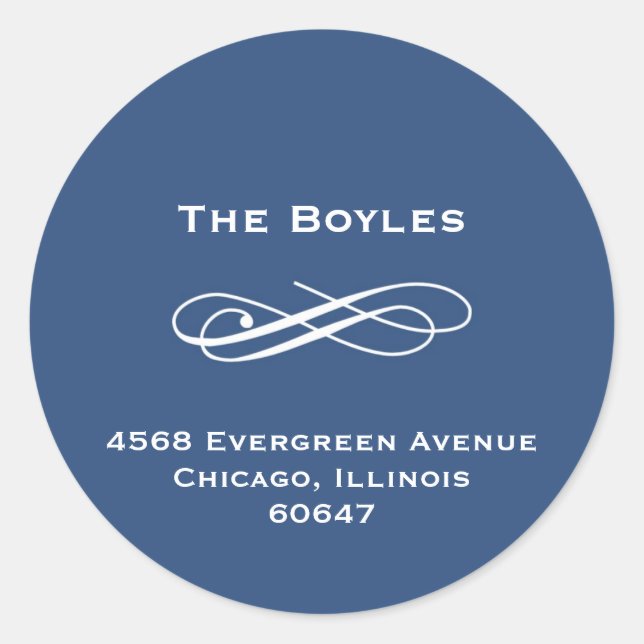 Navy blue flourish classy holiday address label (Front)