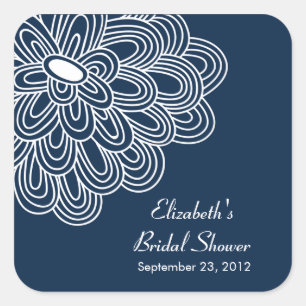 Navy Blue Flower Bridal Shower Favour Sticker