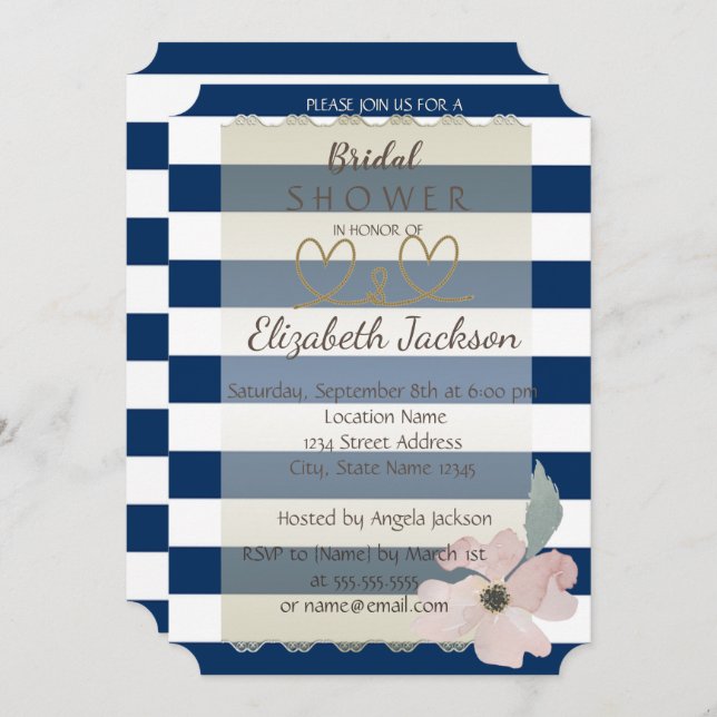 Navy Blue Flower  Bridal Shower Invitation (Front/Back)
