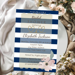 Navy Blue Flower Bridal Shower Invitation