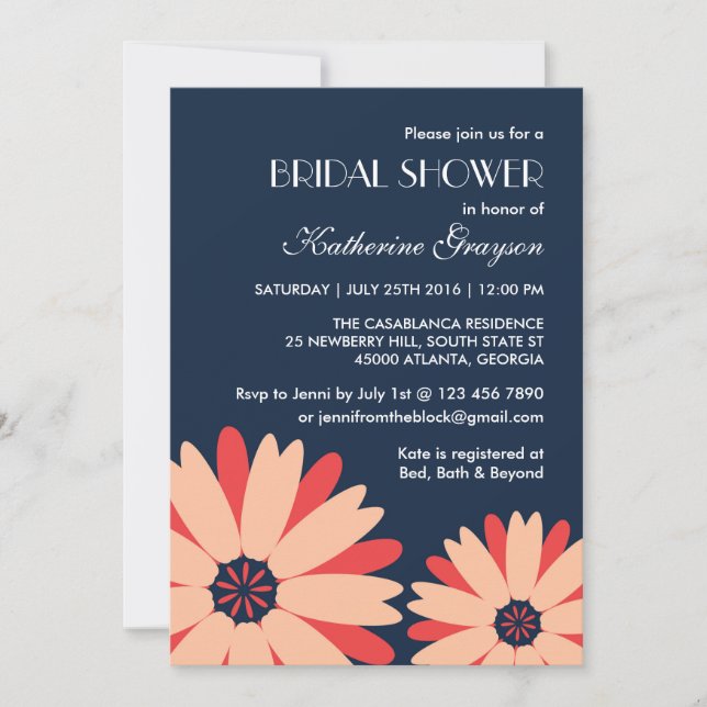 Navy Blue Flower Invitation for Spring Wedding (Front)