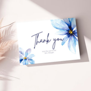 Navy blue Flower Minimalist elegant Bridal Shower Thank You Card