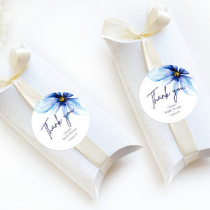Navy blue Flower Minimalist elegant Thank you Classic Round Sticker