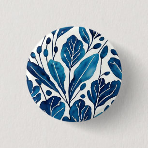 Navy blue flower pattern 3 cm round badge